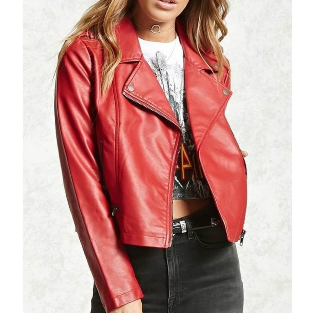 Red Faux Leather Moto Jacket